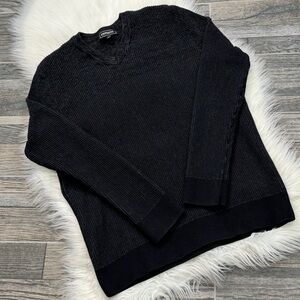 Express Men’s Black Marled V-Neck Ribbed Sweater Size Large